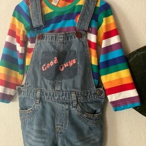 Chucky Costume shirt and overalls pants.
